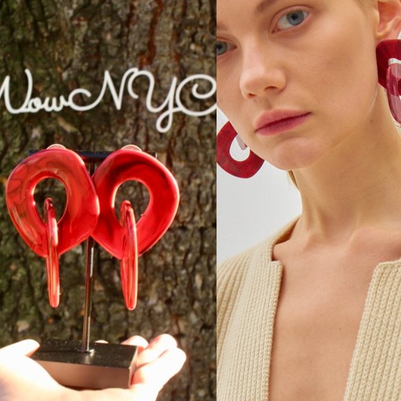 New Red Tortoise Layered Big Circle Chain Earrings - Picture 11 of 12